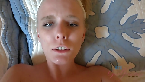 Sexy young blonde swallows cum