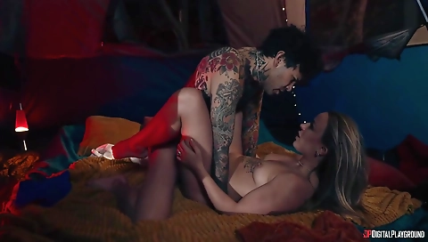 Sexy blonde gets fucked by a huge cock