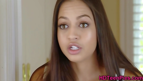 Sexy brunette gets creampie